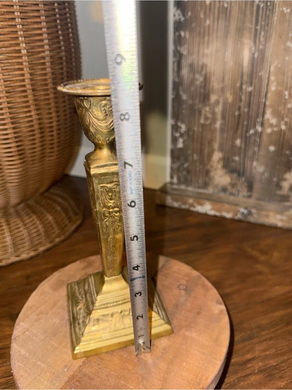 Repousse Brass Taper Candlestick Holder